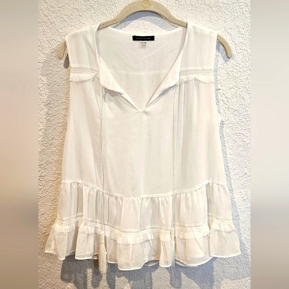 Tommy Hilfiger White Ruffle Top Size Small
